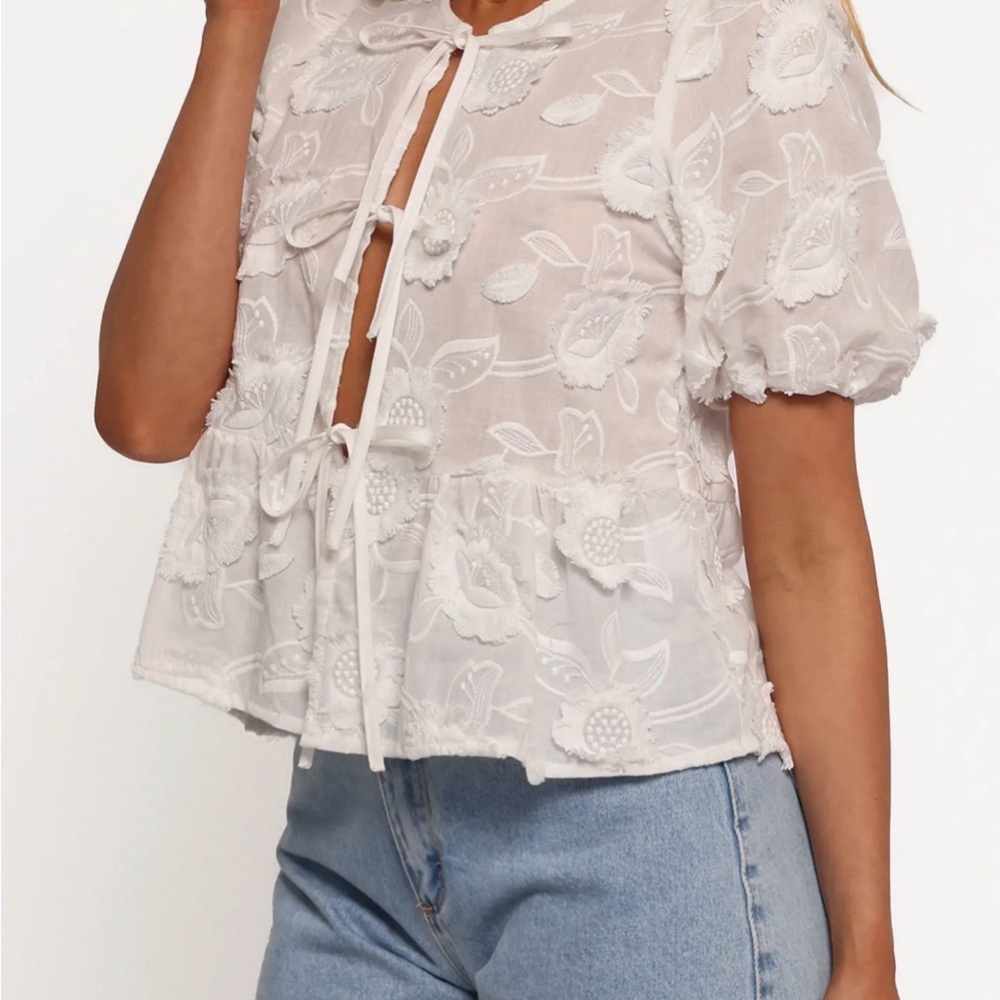 PETAL & PUP Floral Embroidered Tie Front Top
